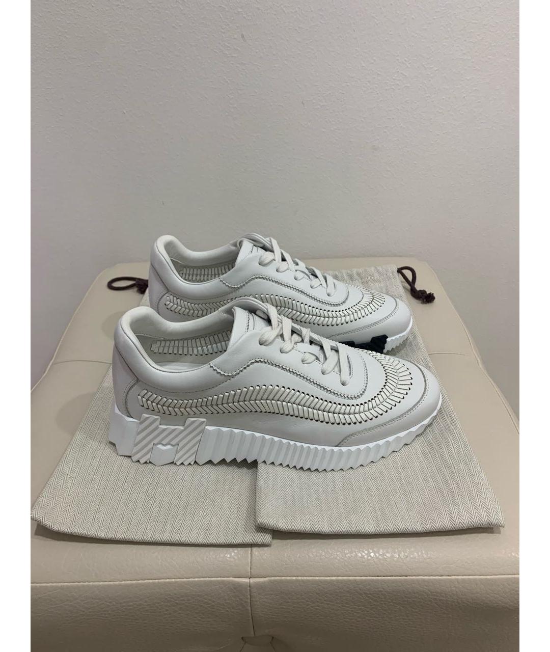 HERMES Белые кожаные кроссовки, фото 8