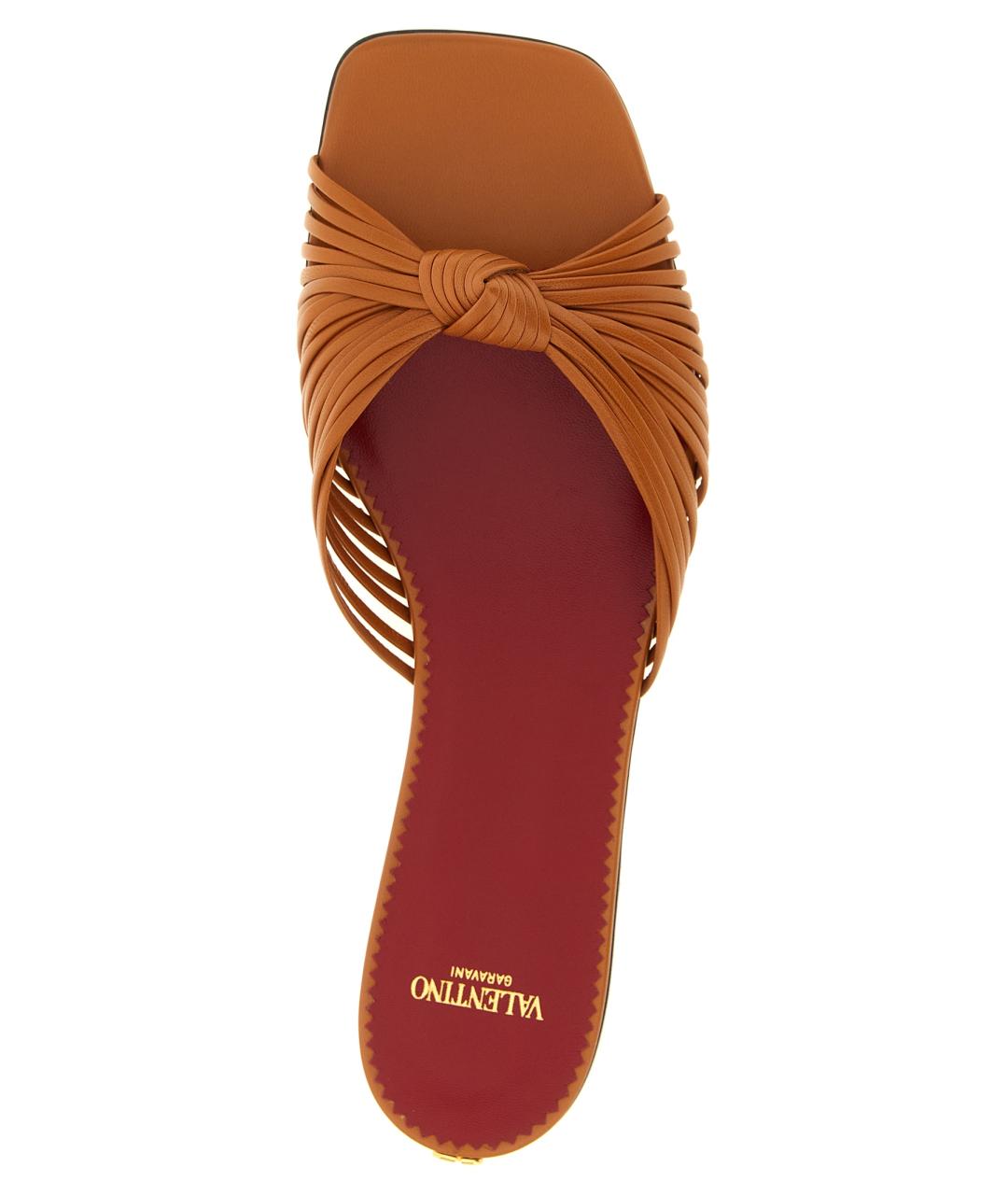 VALENTINO Коричневые кожаные шлепанцы, фото 4