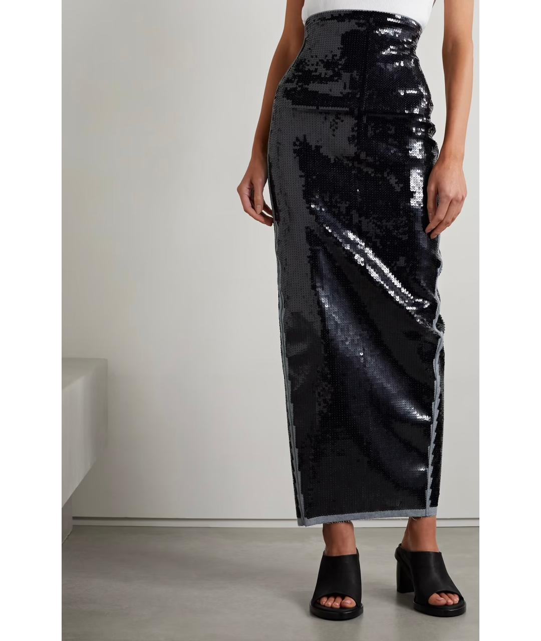 RICK OWENS Черная хлопко-эластановая юбка миди, фото 3