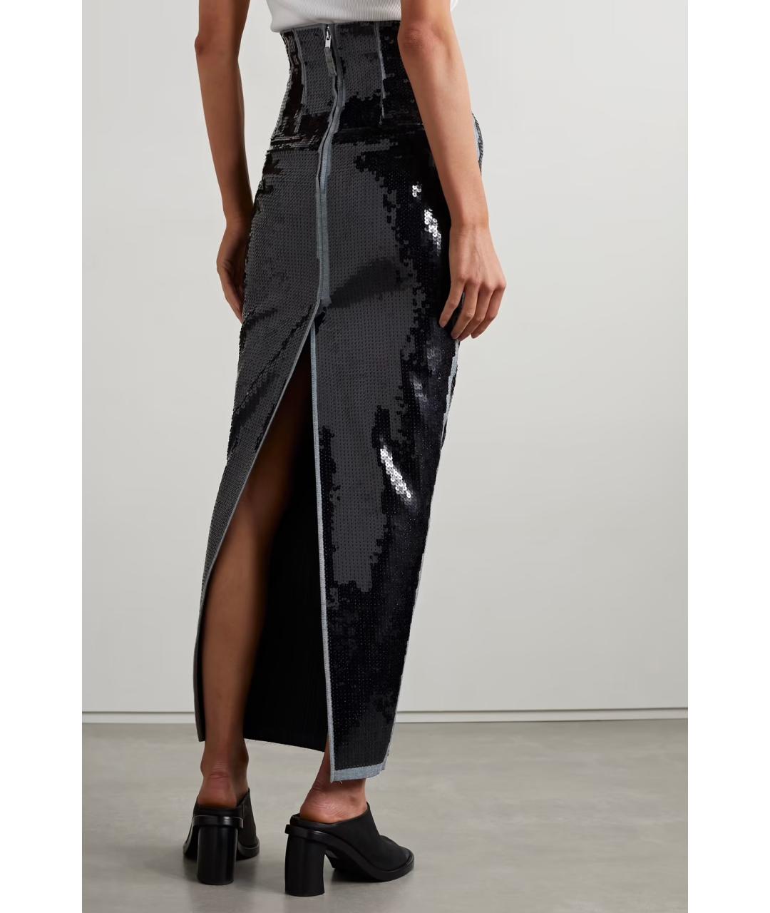 RICK OWENS Черная хлопко-эластановая юбка миди, фото 4