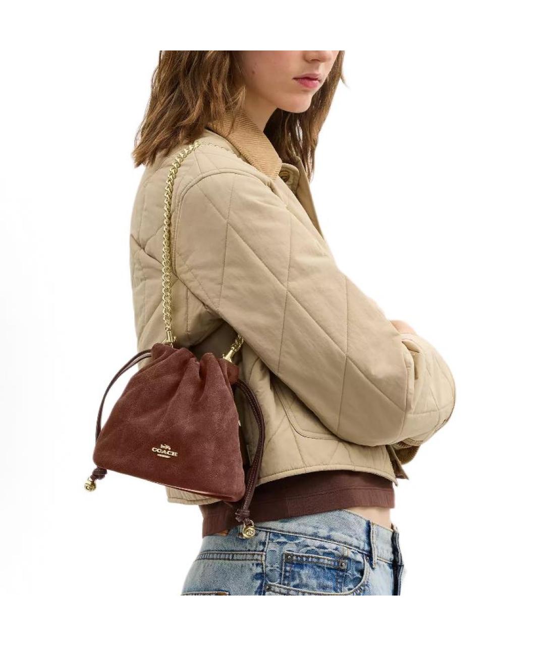 COACH Коричневая замшевая сумка через плечо, фото 5