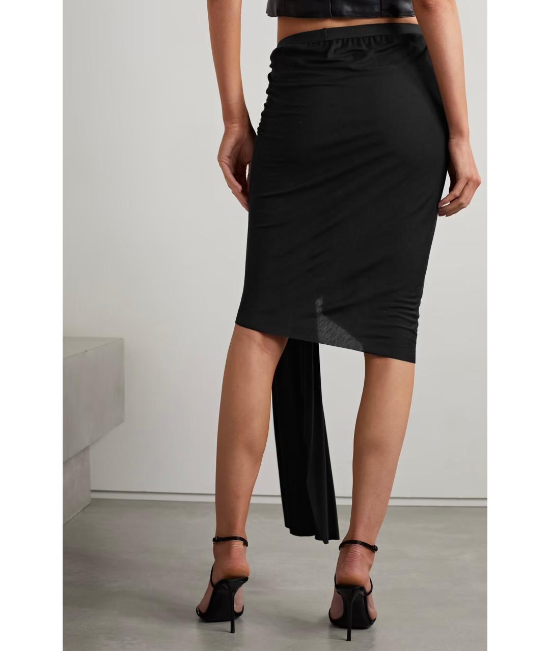 RICK OWENS Черная вискозная юбка миди, фото 3