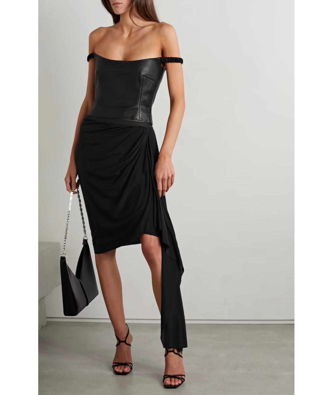 RICK OWENS Черная вискозная юбка миди, фото 2