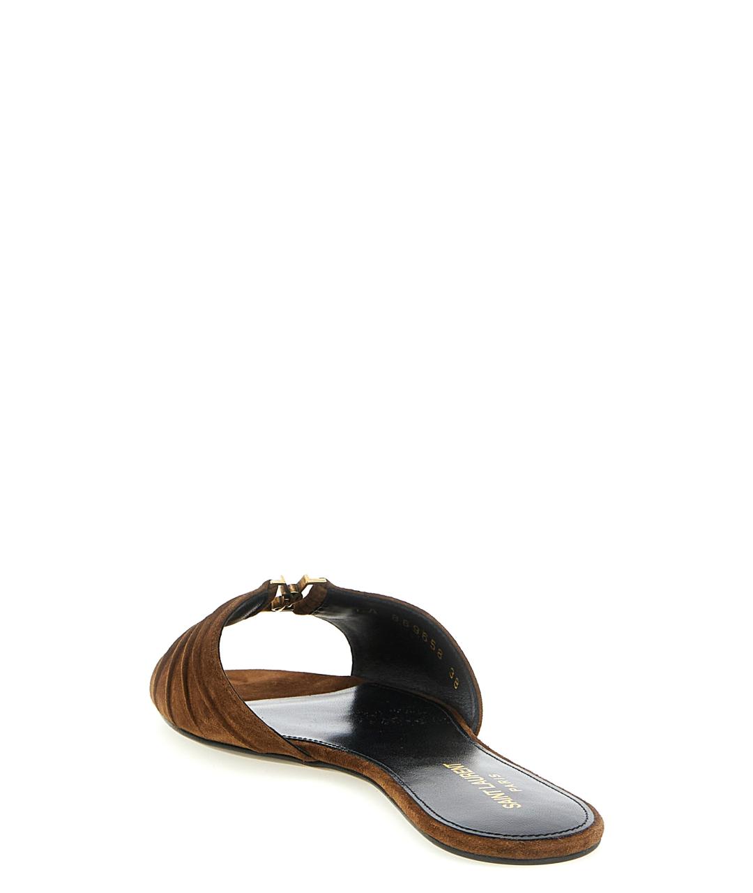 SAINT LAURENT Коричневые замшевые шлепанцы, фото 3