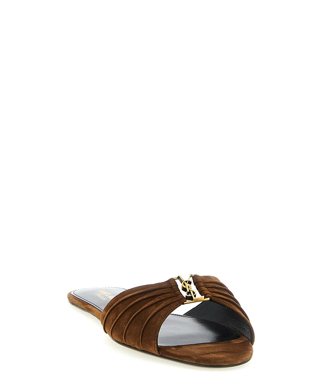 SAINT LAURENT Коричневые замшевые шлепанцы, фото 2