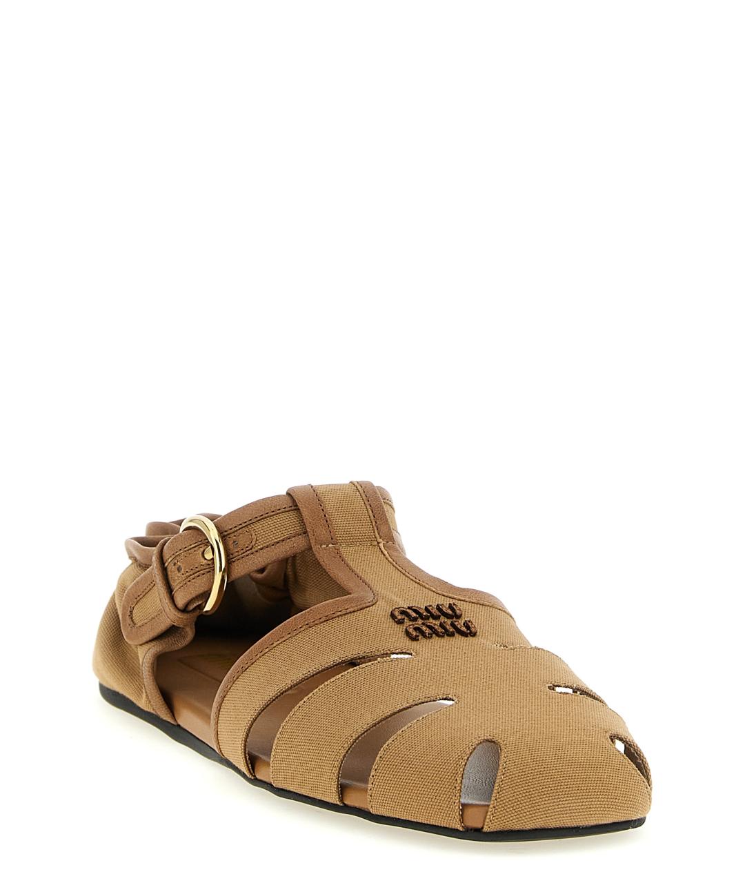 MIU MIU Бежевые текстильные босоножки, фото 2
