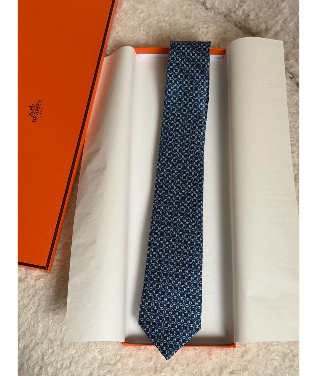 HERMES Темно-синий шелковый галстук, фото 4