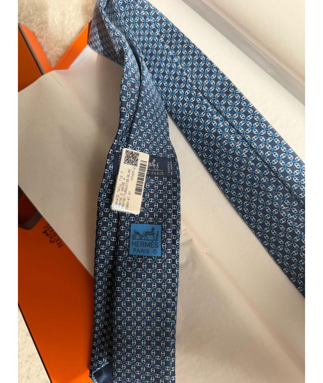 HERMES Темно-синий шелковый галстук, фото 3