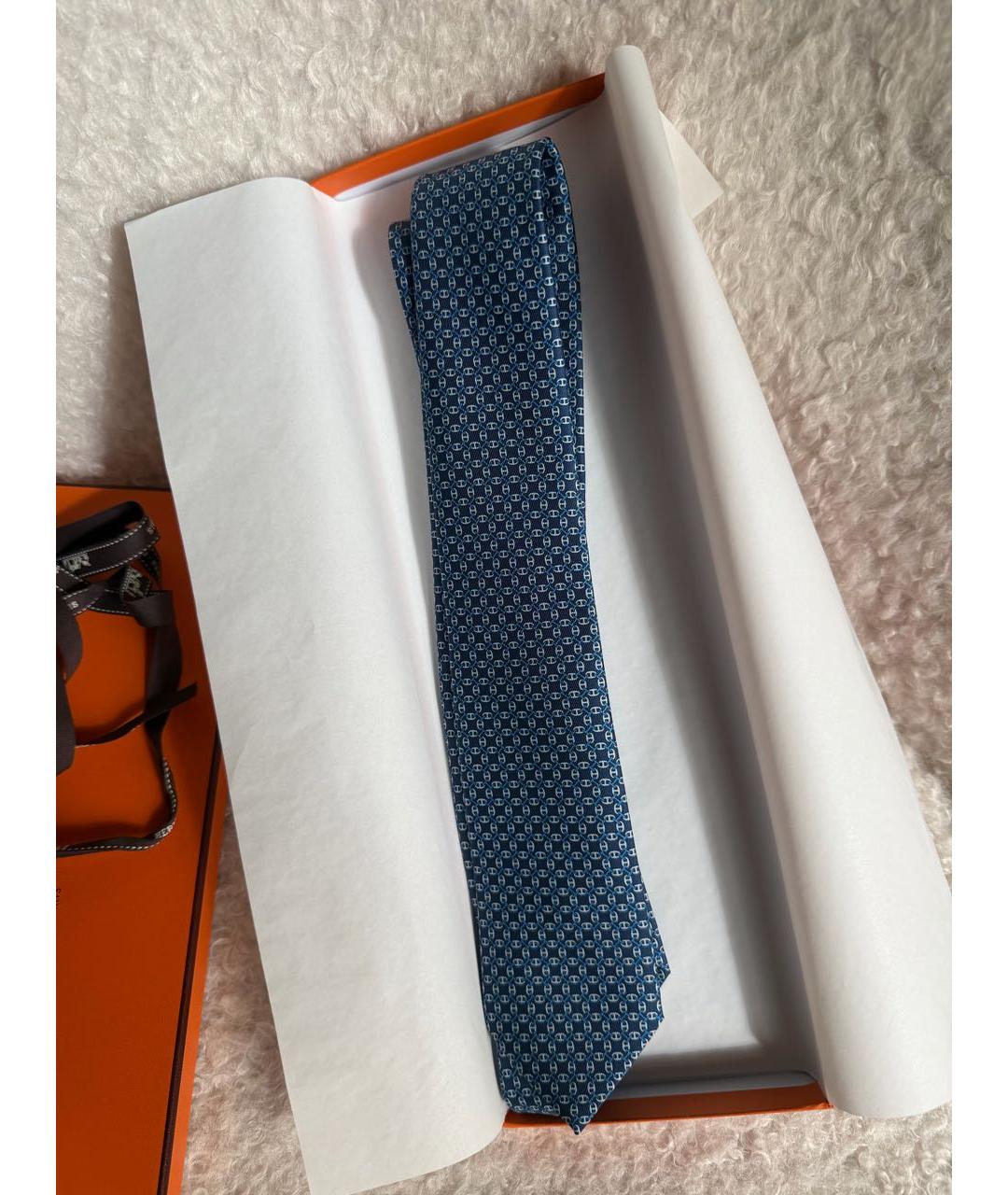 HERMES Темно-синий шелковый галстук, фото 2