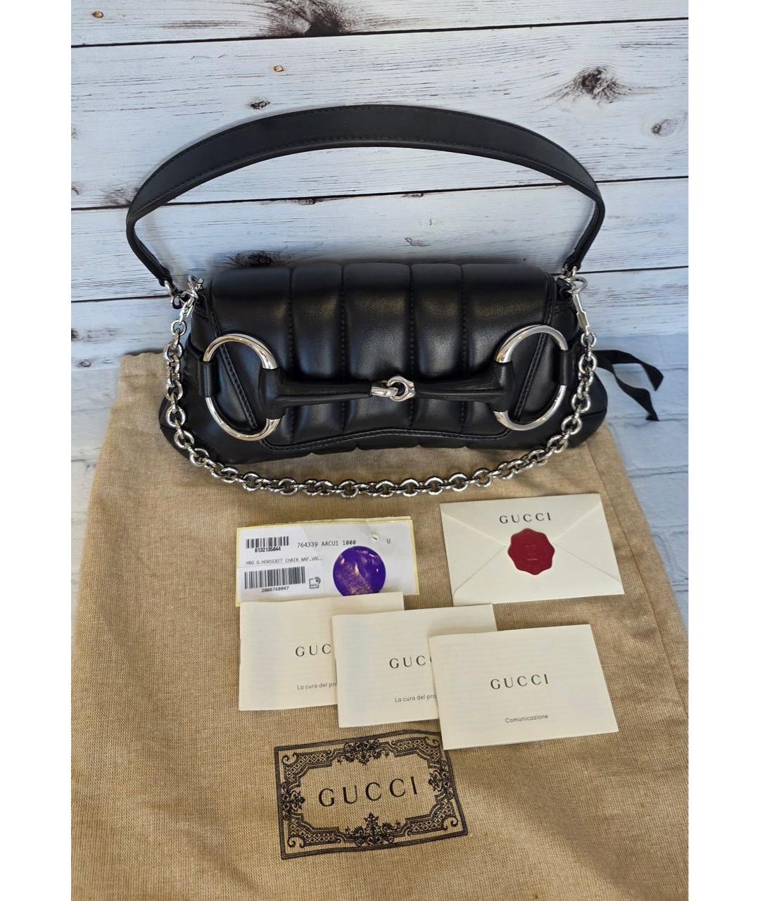 GUCCI Черная кожаная сумка через плечо, фото 7