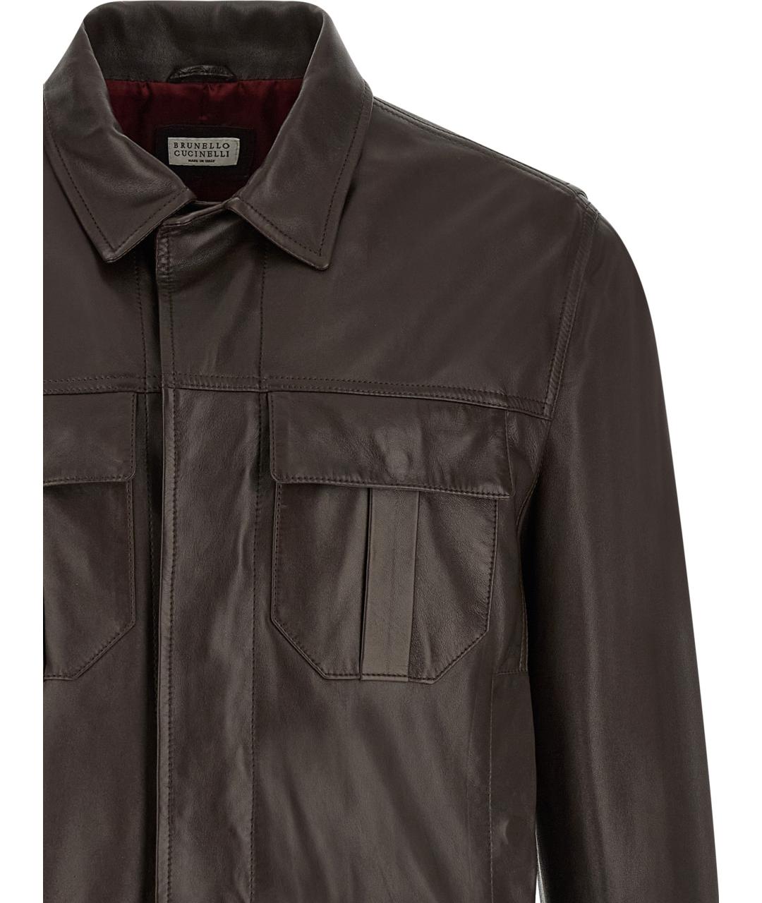 BRUNELLO CUCINELLI Коричневая кожаная куртка, фото 3