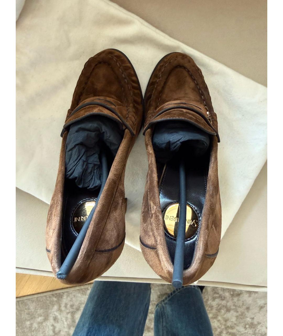 SAINT LAURENT Коричневые замшевые туфли, фото 3