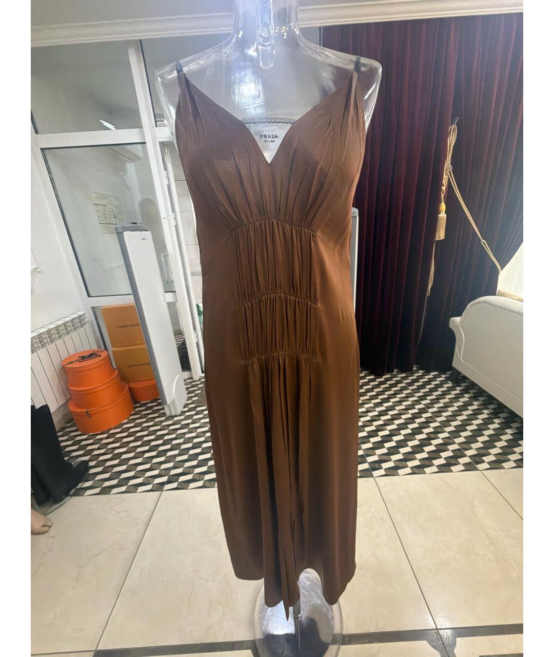 PRADA Коричневый вискозный сарафан, фото 8