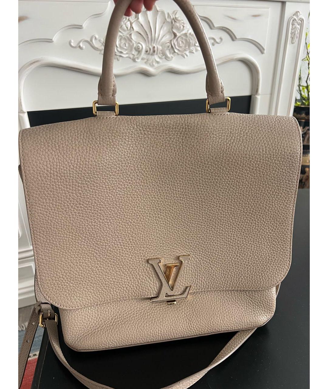 LOUIS VUITTON Бежевая кожаная сумка тоут, фото 9