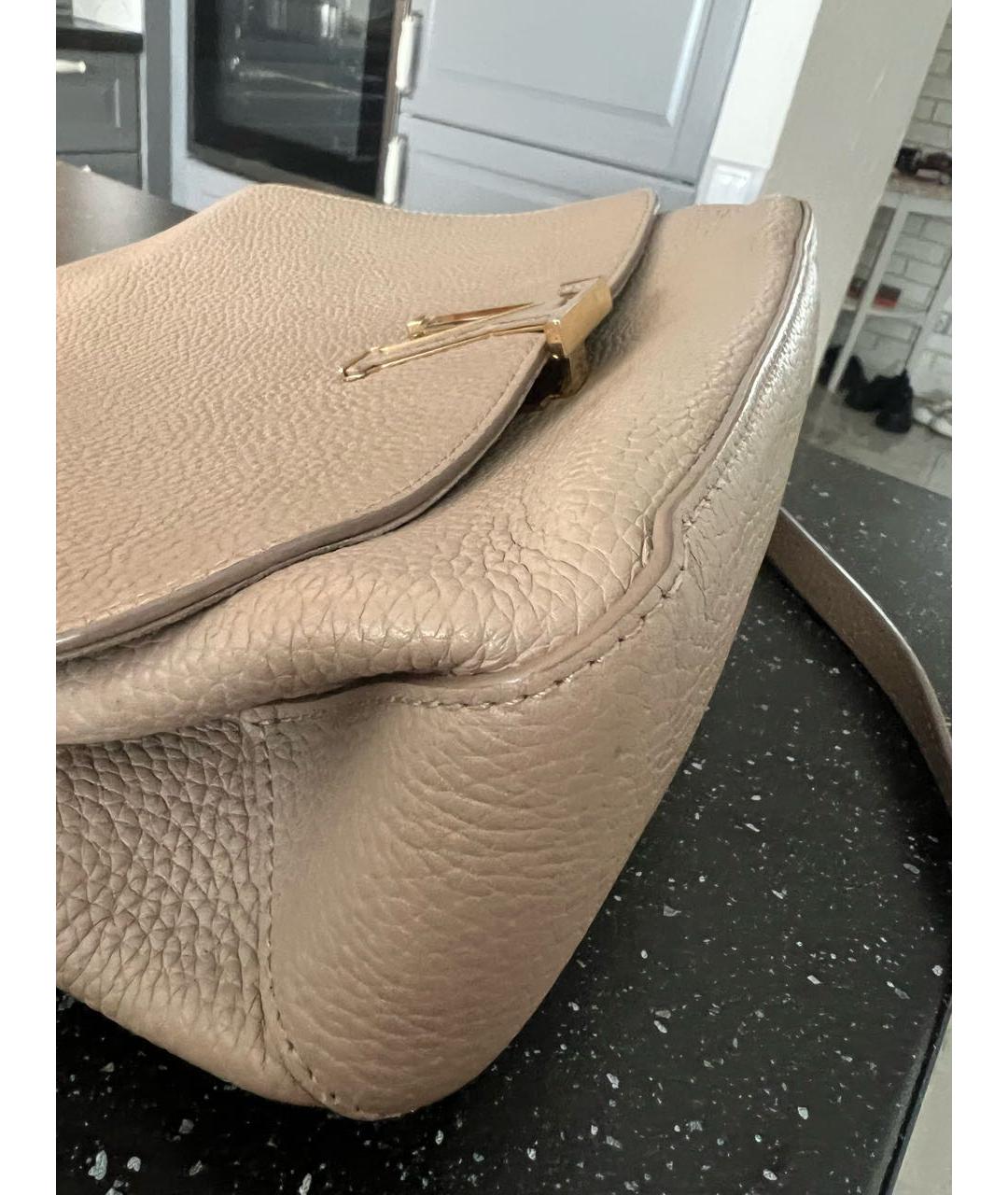 LOUIS VUITTON Бежевая кожаная сумка тоут, фото 8