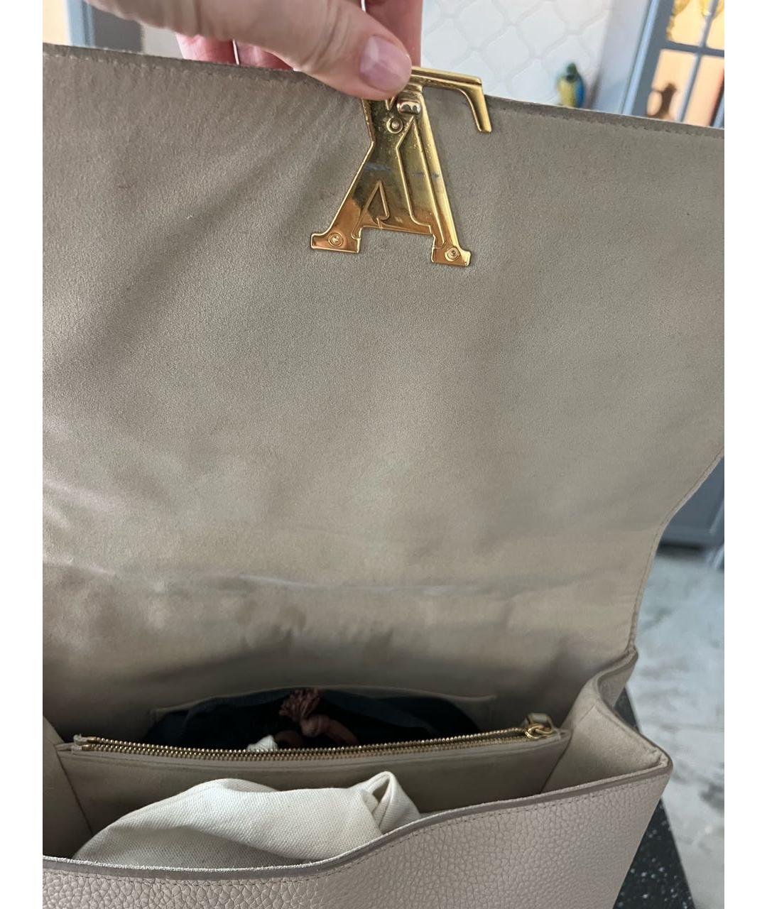 LOUIS VUITTON Бежевая кожаная сумка тоут, фото 5