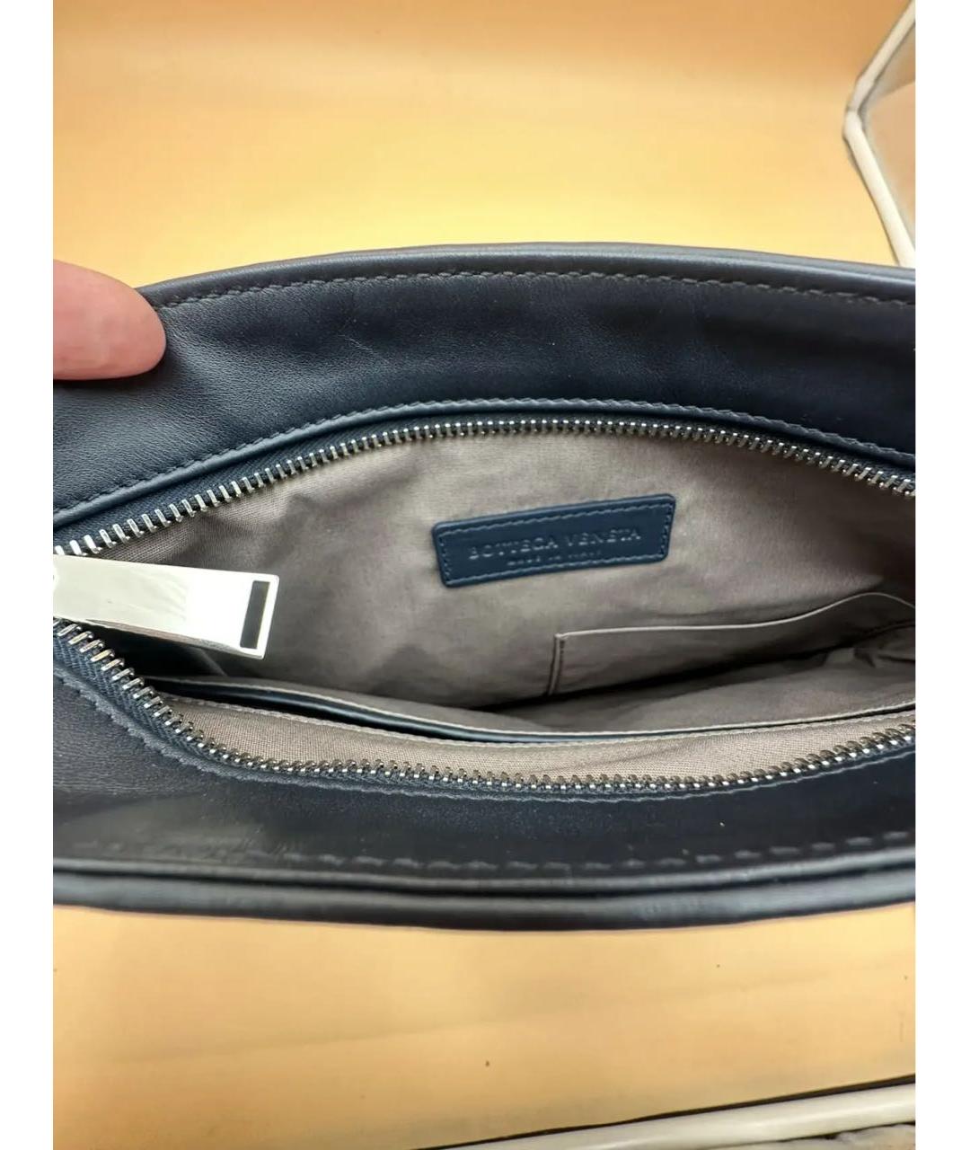 BOTTEGA VENETA Темно-синяя кожаная сумка на плечо, фото 3