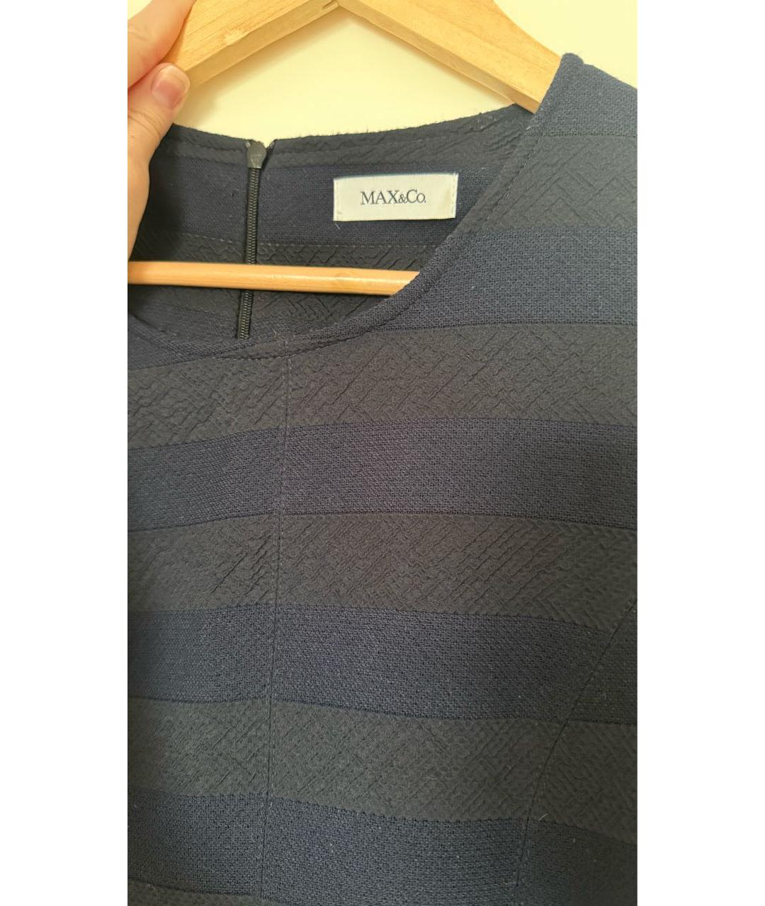 MAX&CO Темно-синее хлопко-эластановое коктейльное платье, фото 3