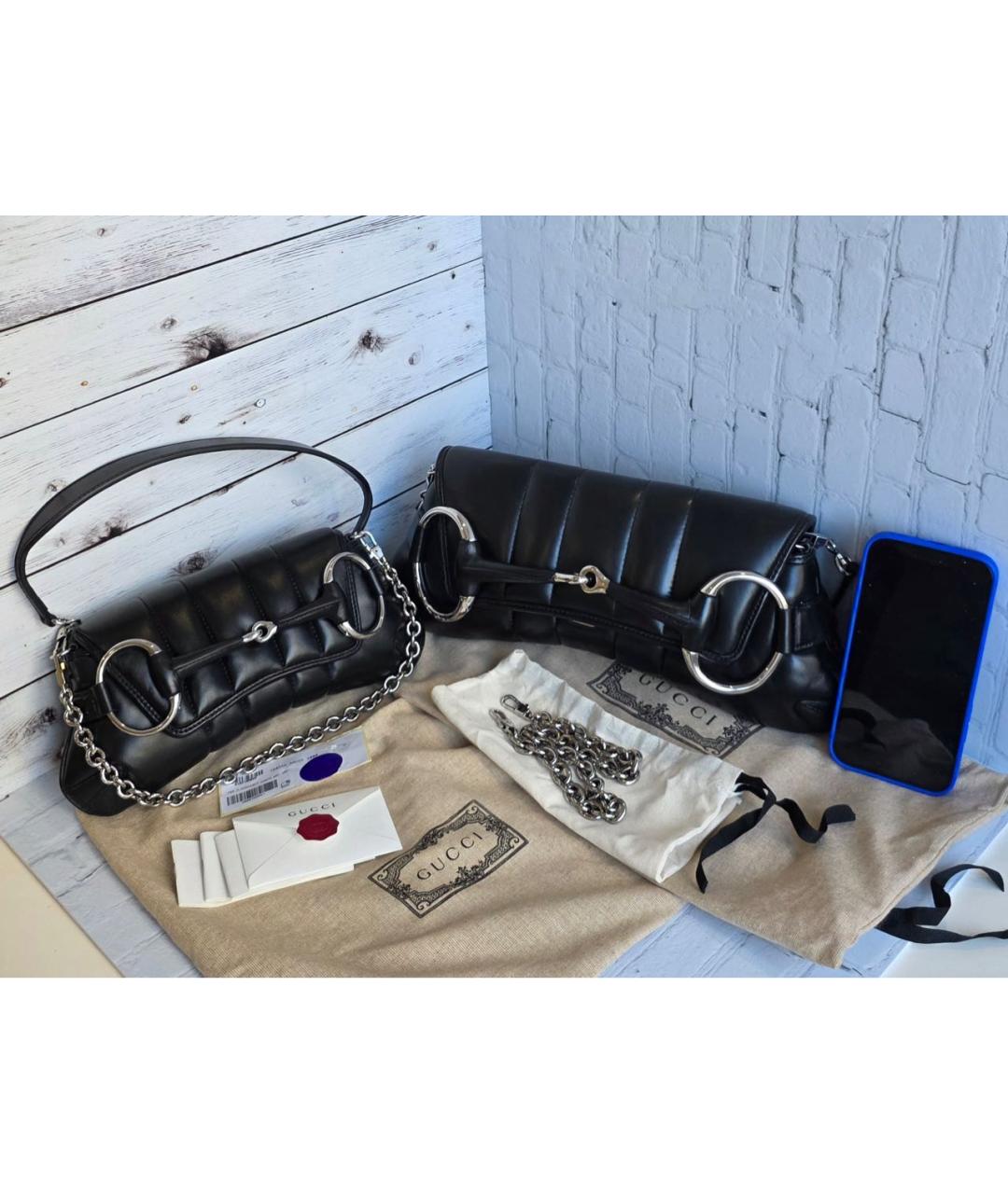 GUCCI Черная кожаная сумка через плечо, фото 6