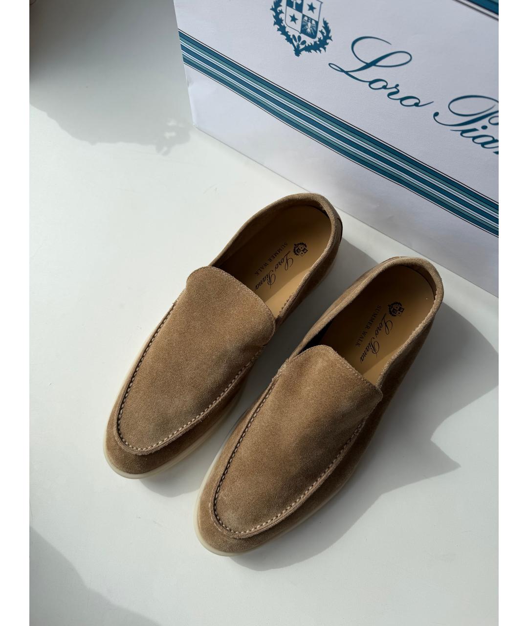 LORO PIANA Бежевые замшевые лоферы, фото 2