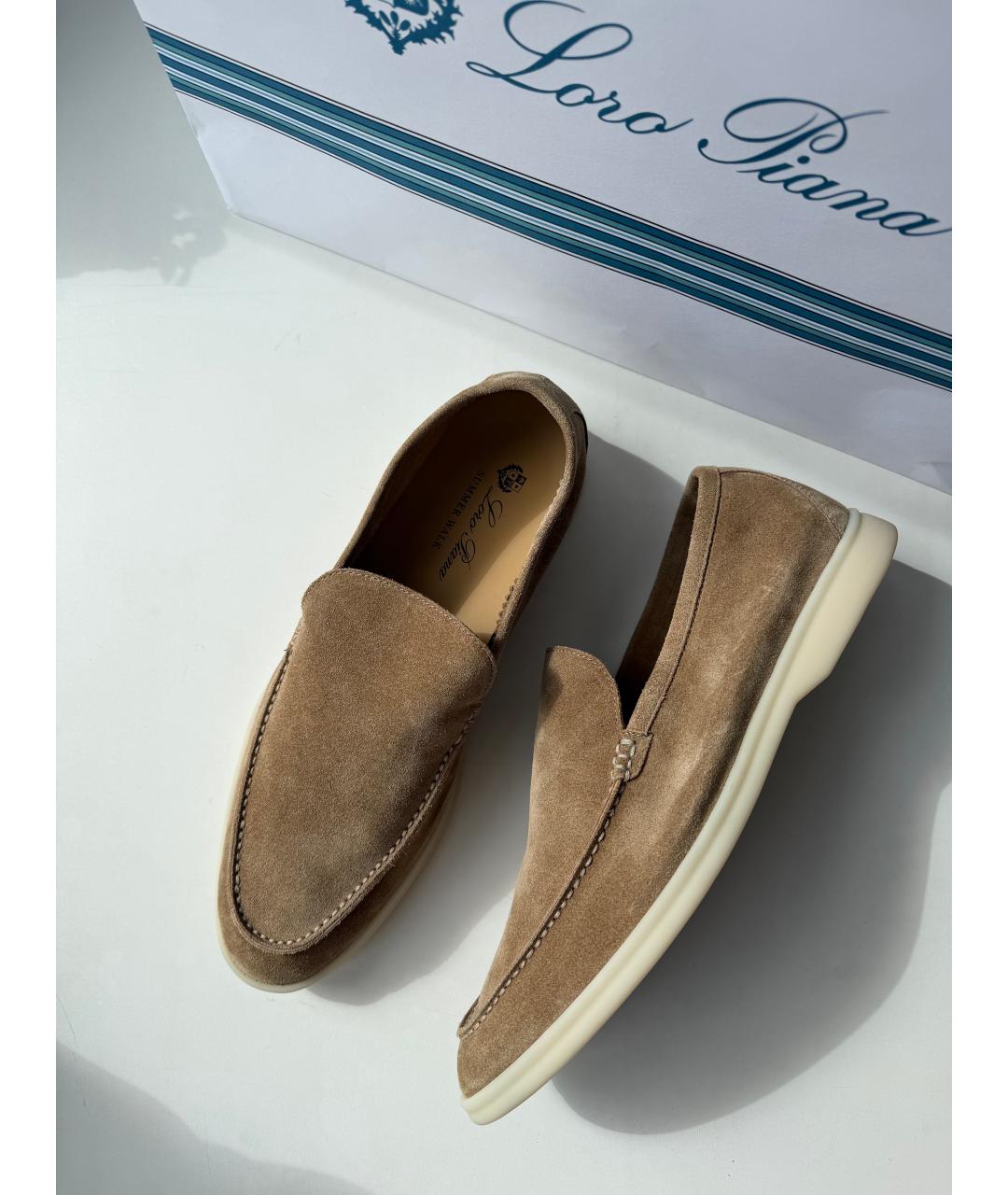 LORO PIANA Бежевые замшевые лоферы, фото 3