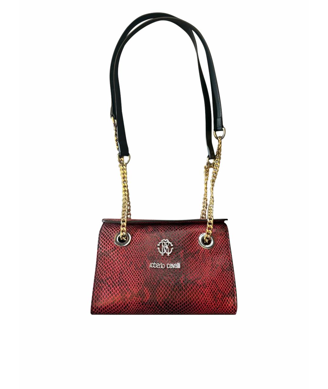 ROBERTO CAVALLI Бордовая кожаная сумка через плечо, фото 1