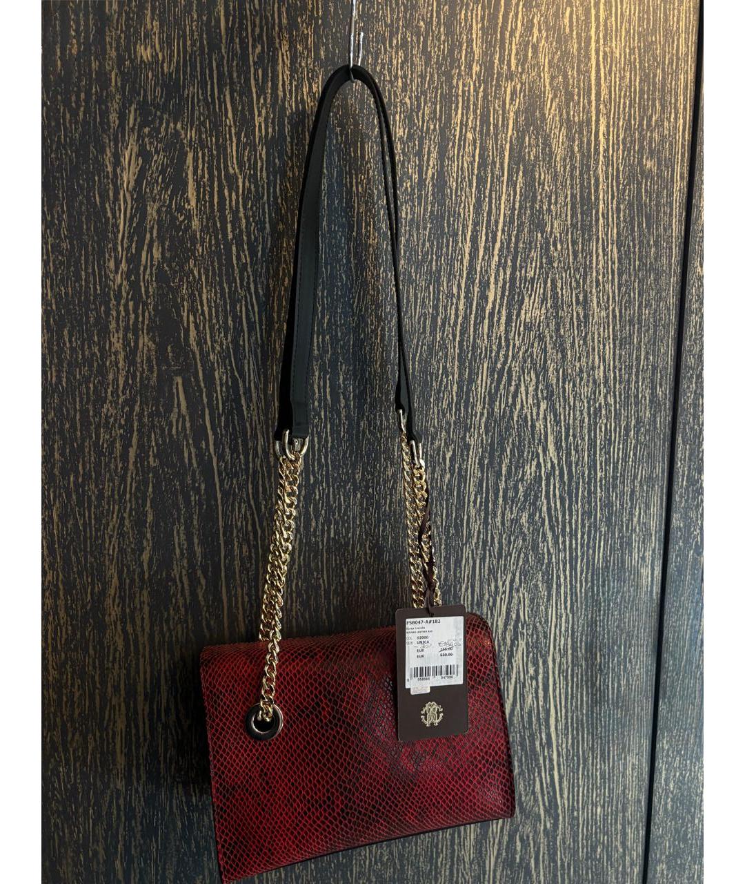 ROBERTO CAVALLI Бордовая кожаная сумка через плечо, фото 3