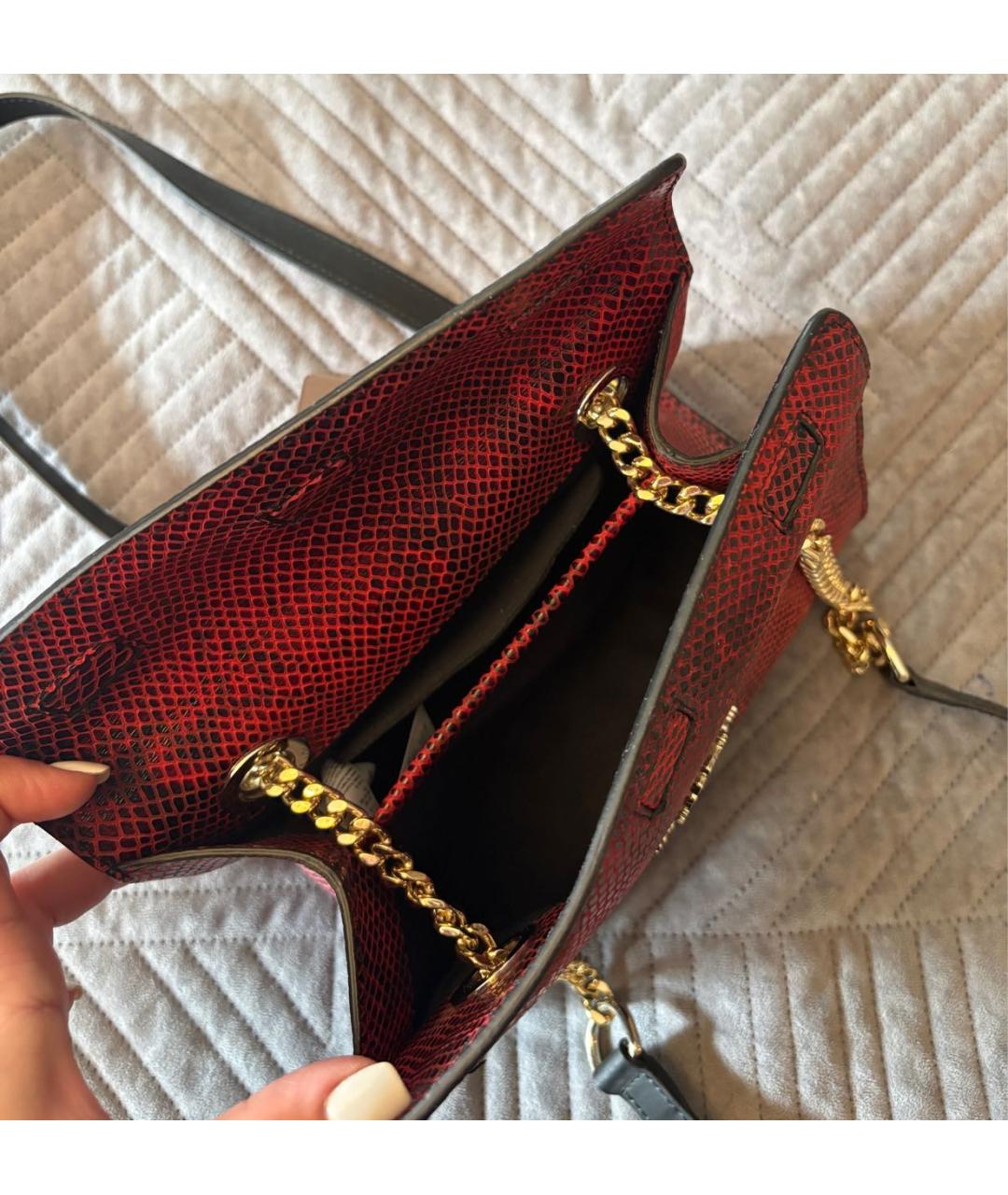ROBERTO CAVALLI Бордовая кожаная сумка через плечо, фото 4