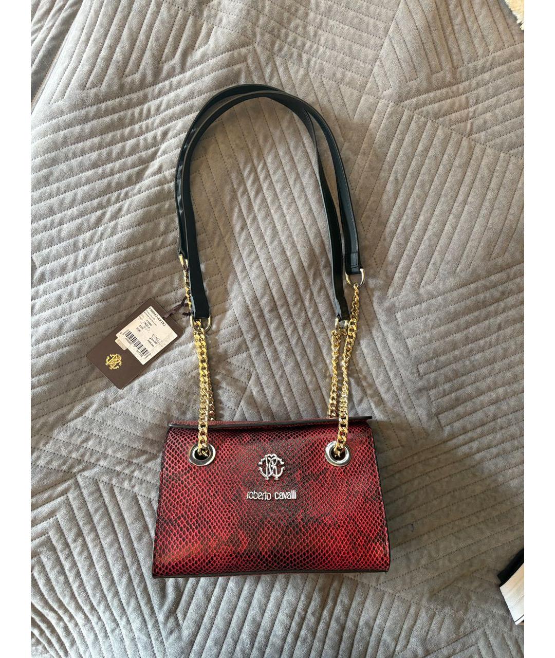 ROBERTO CAVALLI Бордовая кожаная сумка через плечо, фото 9