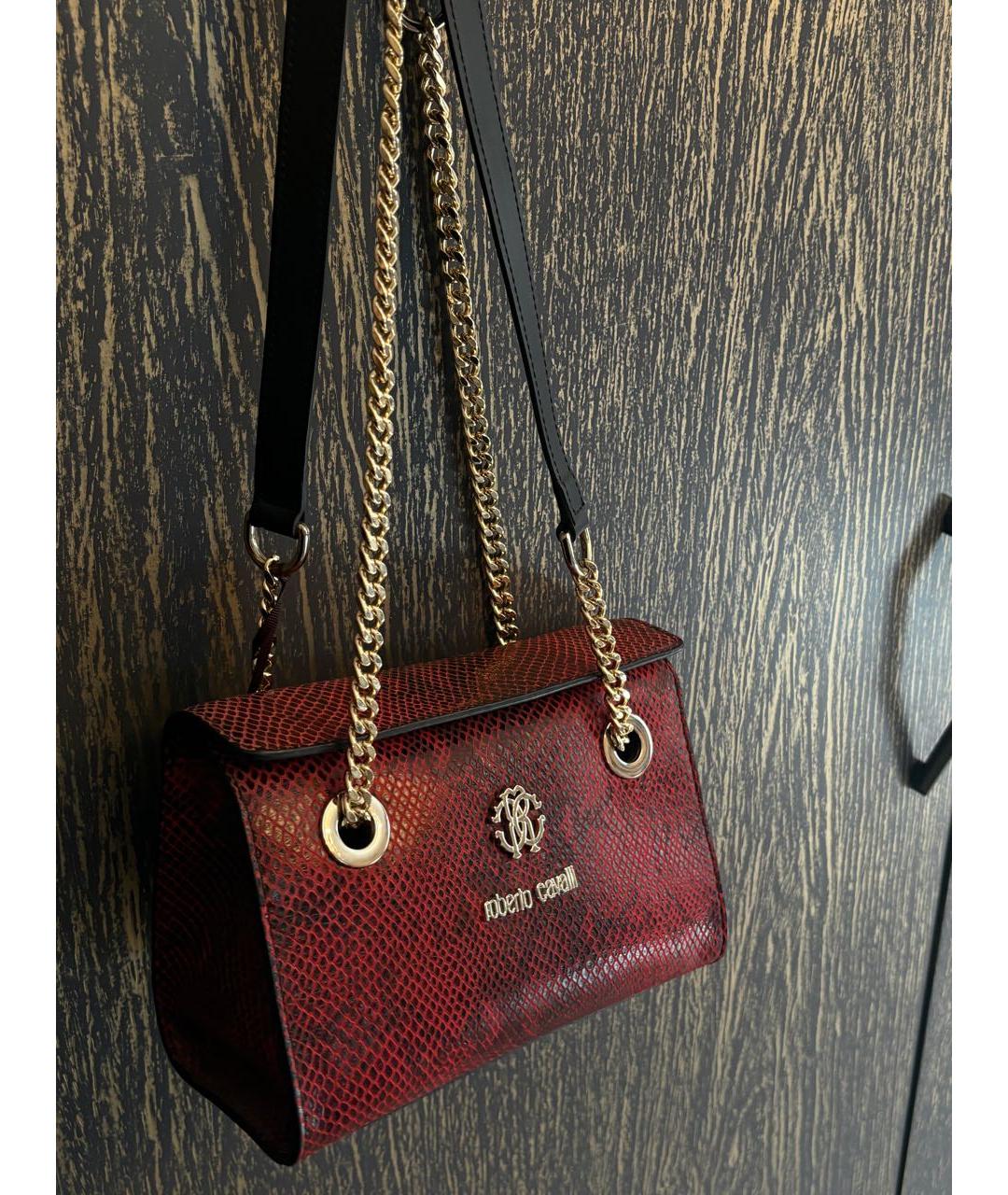 ROBERTO CAVALLI Бордовая кожаная сумка через плечо, фото 2