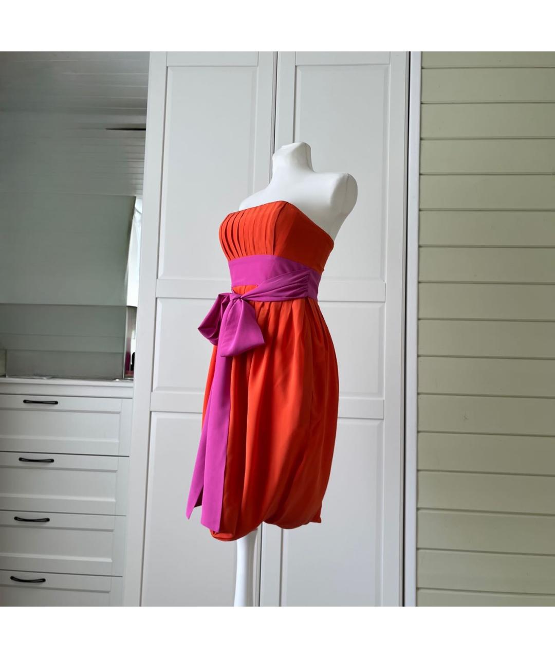 BCBG MAXAZRIA Оранжевое шелковое коктейльное платье, фото 2