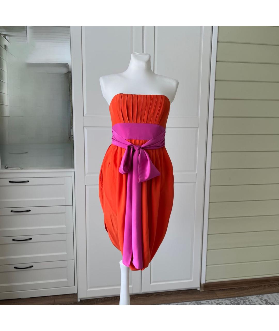 BCBG MAXAZRIA Оранжевое шелковое коктейльное платье, фото 9