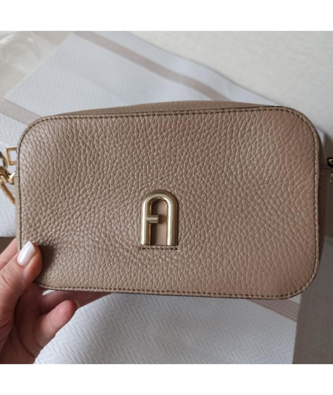 FURLA Бежевая кожаная сумка через плечо, фото 7