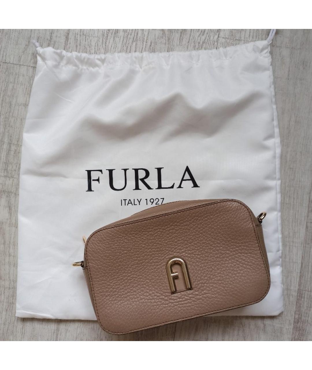 FURLA Бежевая кожаная сумка через плечо, фото 6