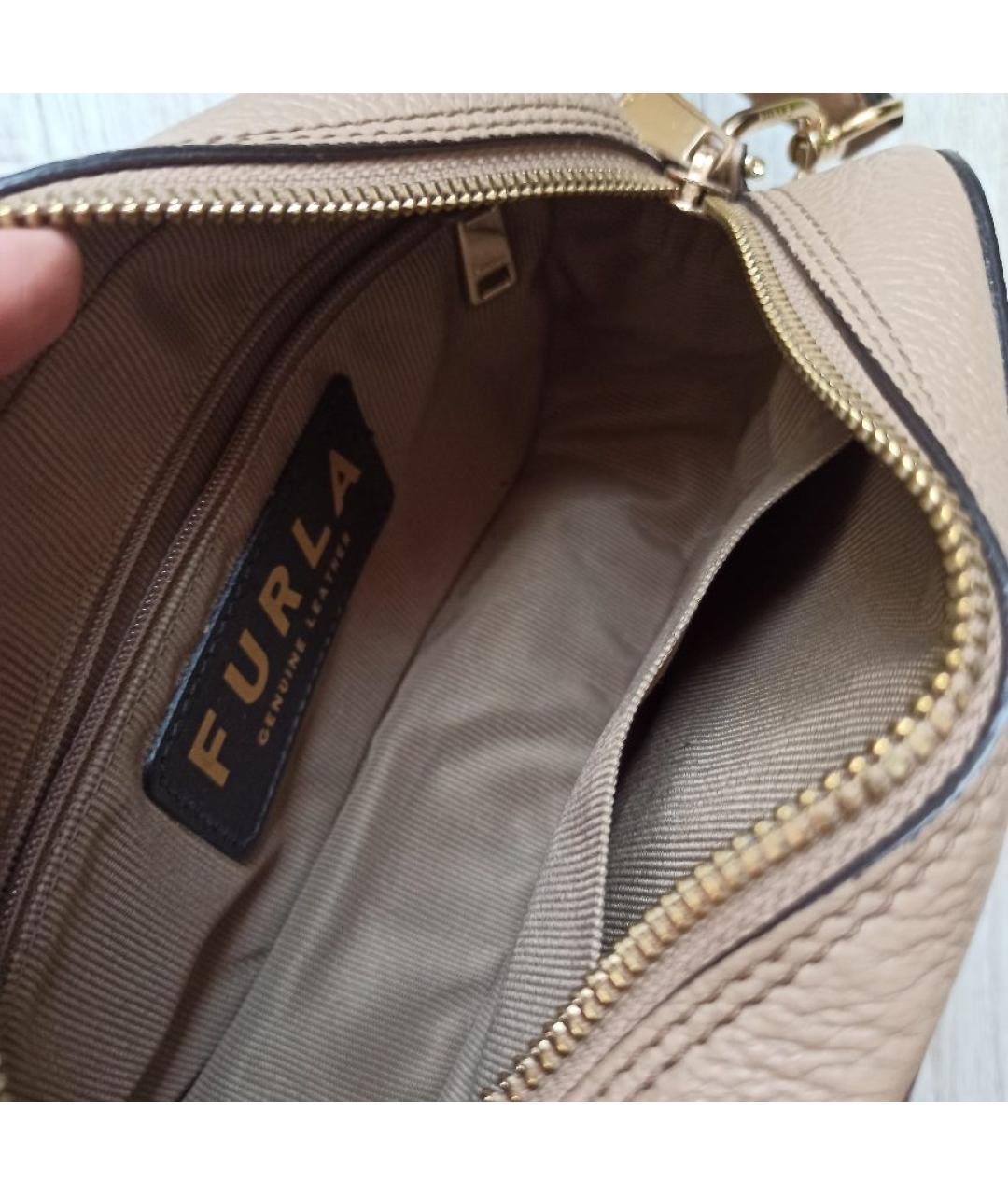 FURLA Бежевая кожаная сумка через плечо, фото 4