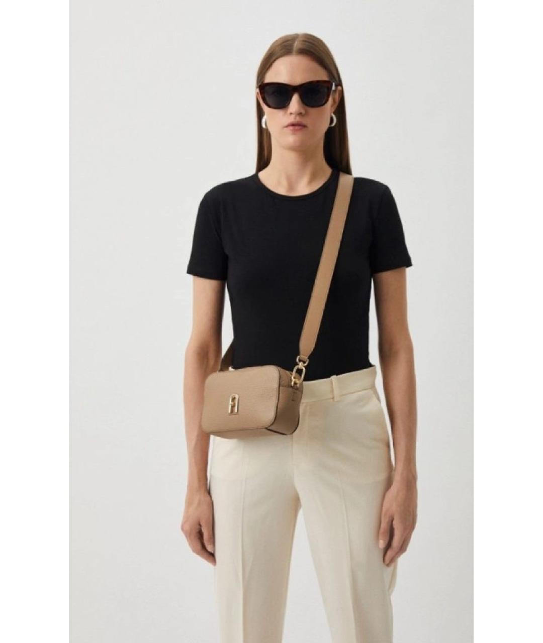 FURLA Бежевая кожаная сумка через плечо, фото 8