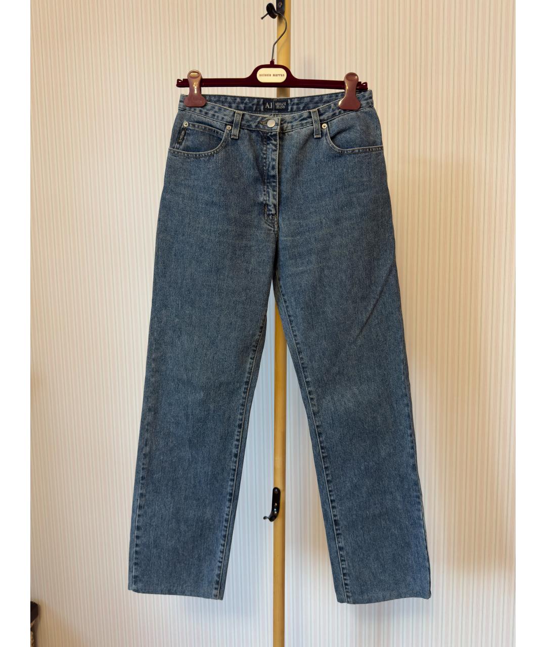 ARMANI JEANS Синие хлопковые прямые джинсы, фото 5