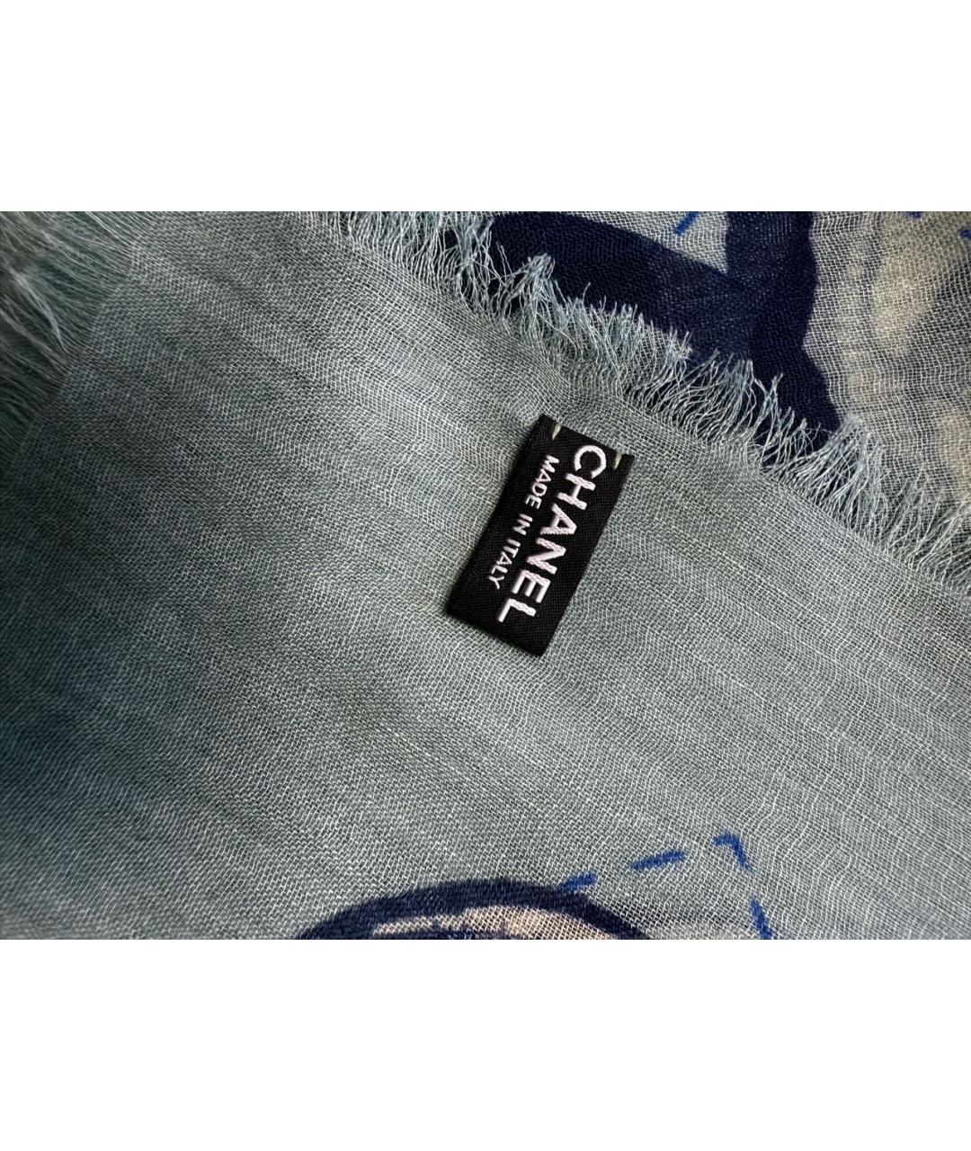 CHANEL Бирюзовый кашемировый шарф, фото 5