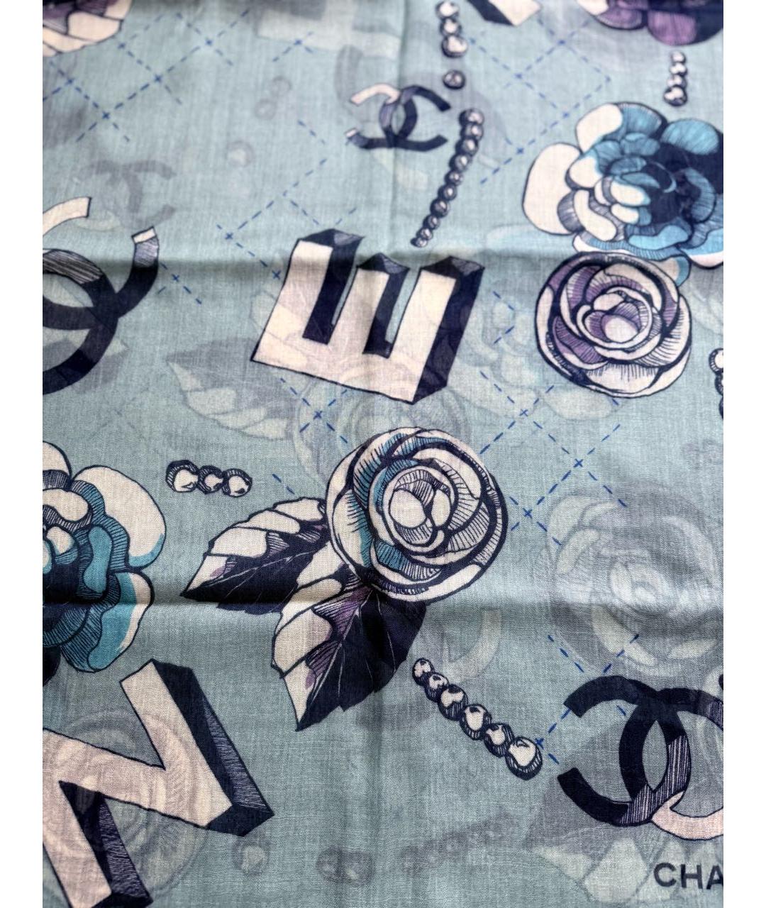 CHANEL Бирюзовый кашемировый шарф, фото 4