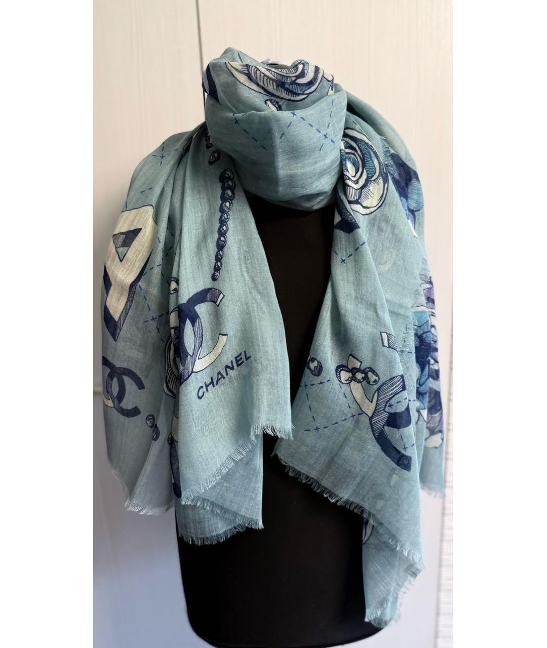 CHANEL Бирюзовый кашемировый шарф, фото 2