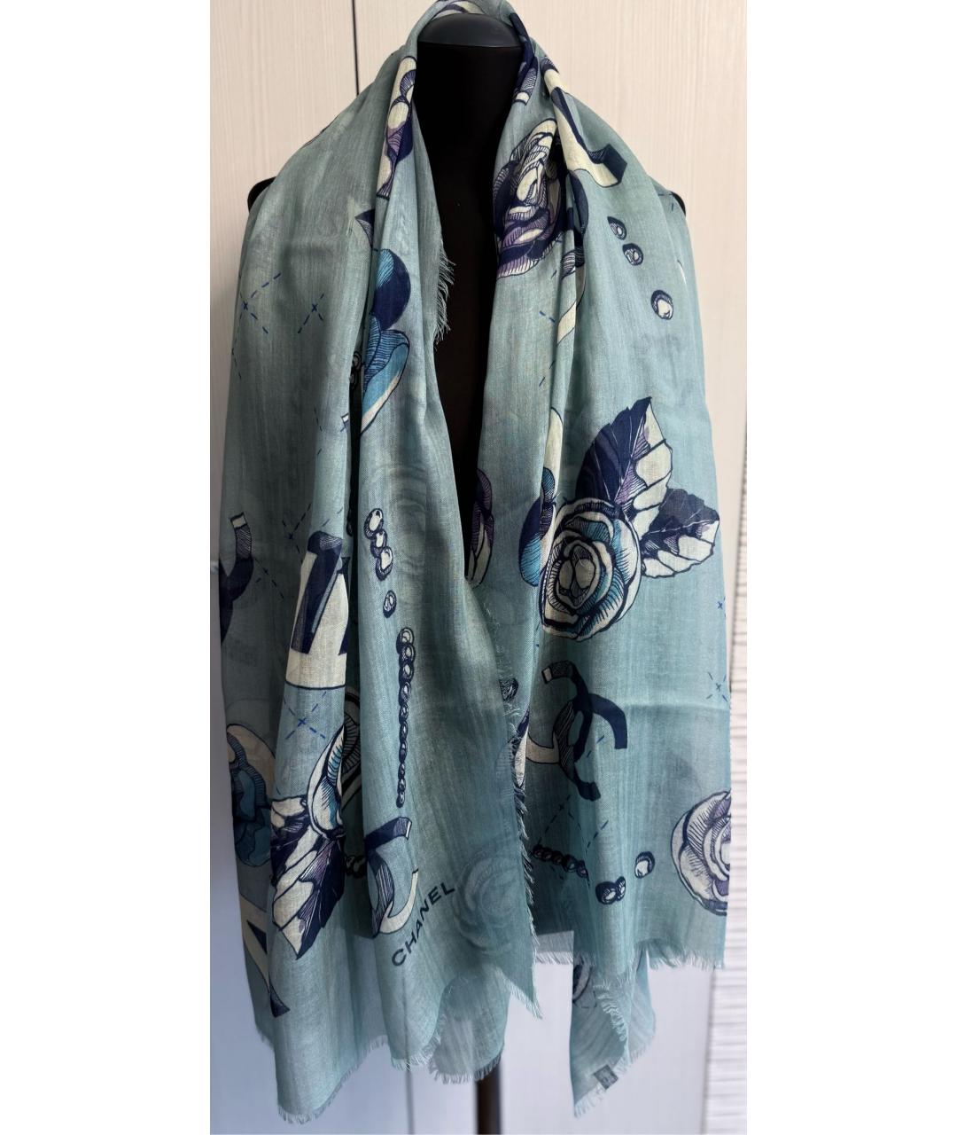 CHANEL Бирюзовый кашемировый шарф, фото 7