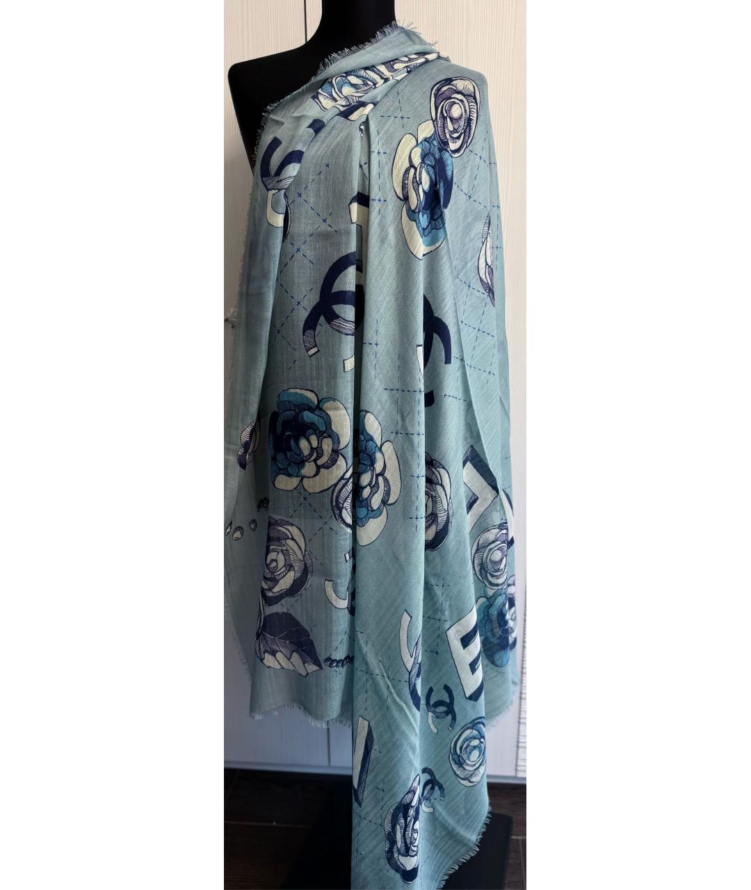 CHANEL Бирюзовый кашемировый шарф, фото 3