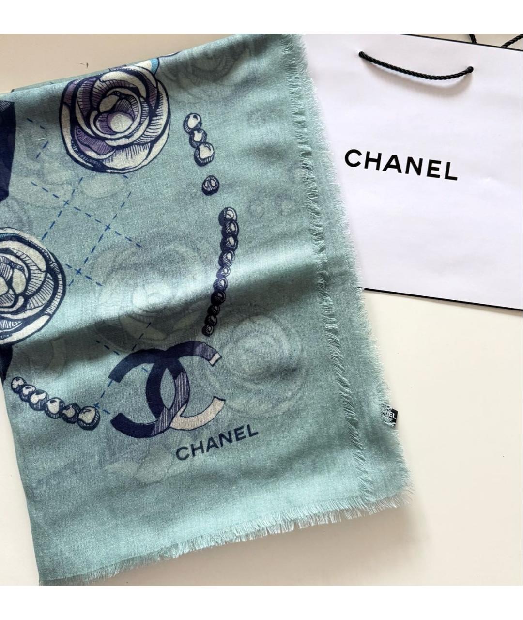 CHANEL Бирюзовый кашемировый шарф, фото 9