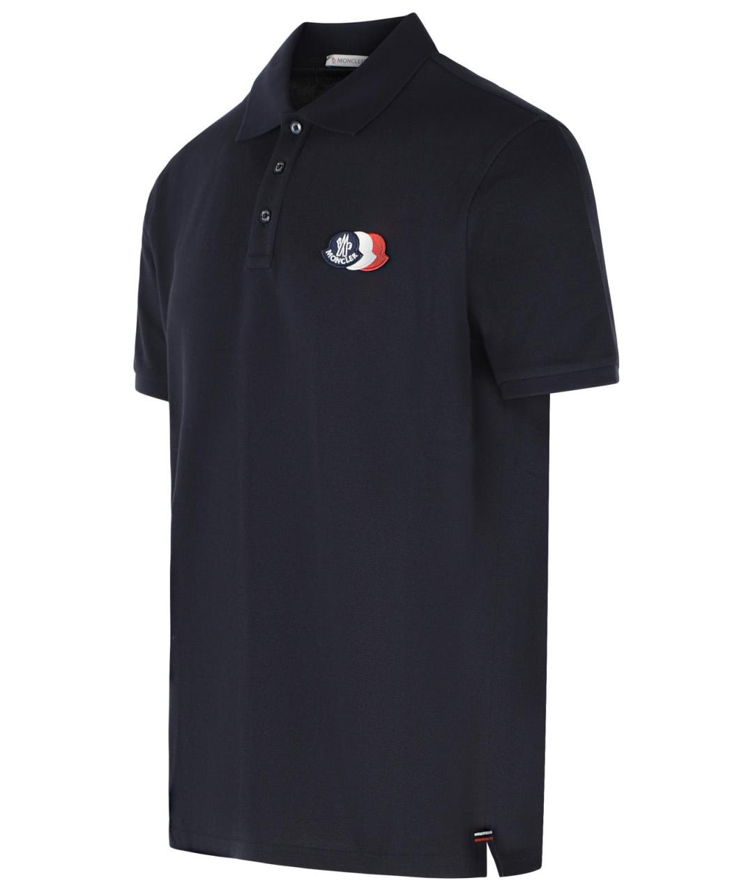 MONCLER Темно-синее хлопковое поло с коротким рукавом, фото 2