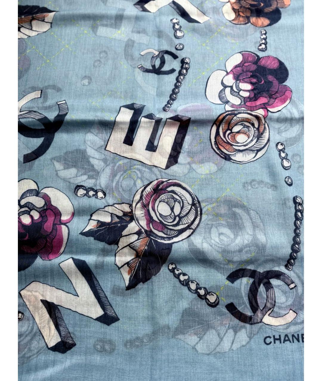 CHANEL Голубой кашемировый шарф, фото 4