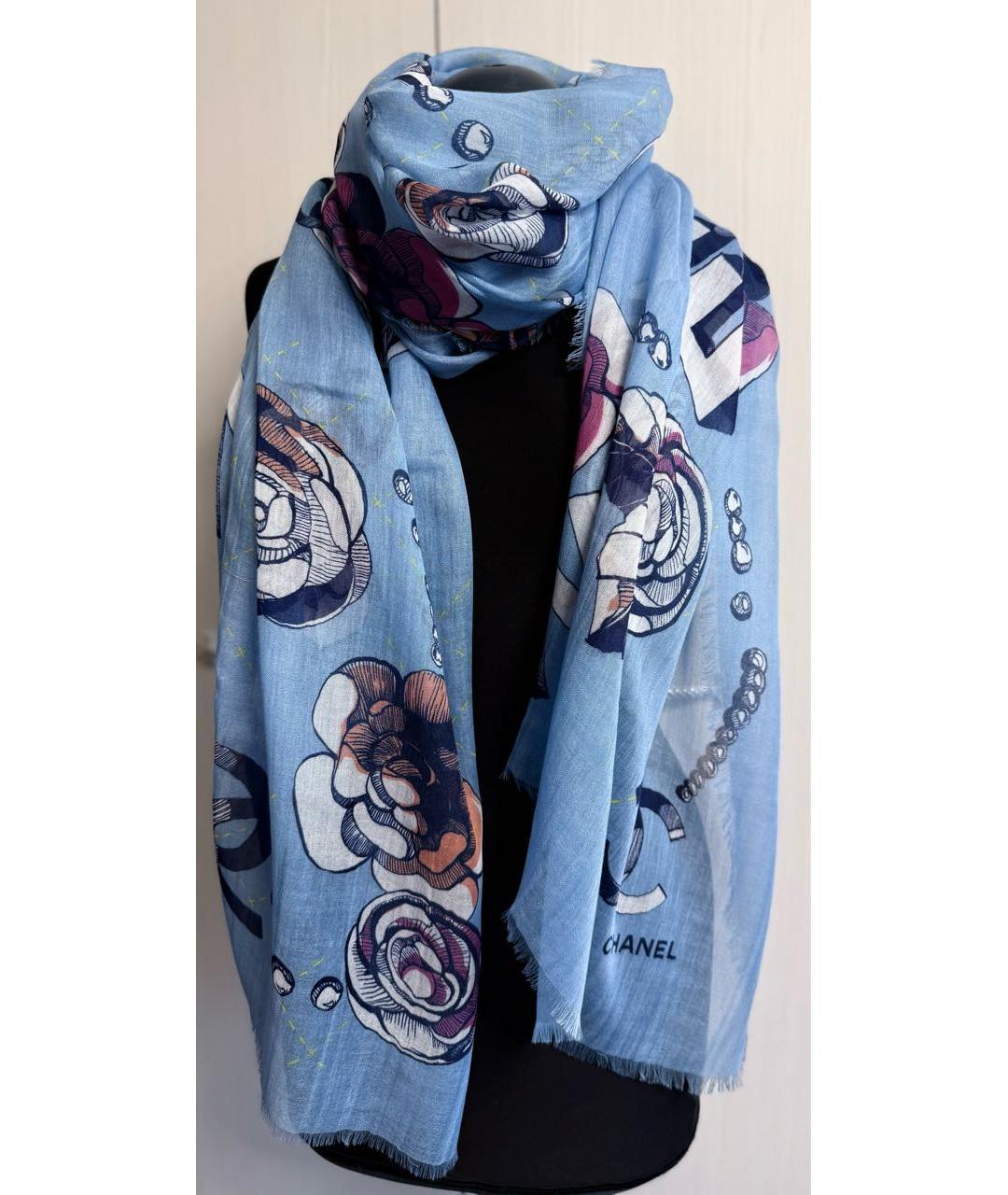 CHANEL Голубой кашемировый шарф, фото 2