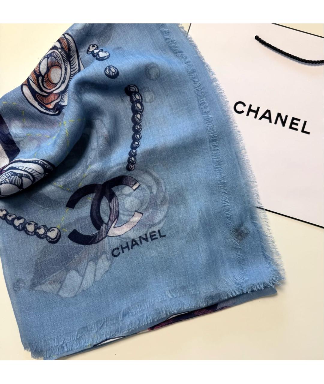 CHANEL Голубой кашемировый шарф, фото 5