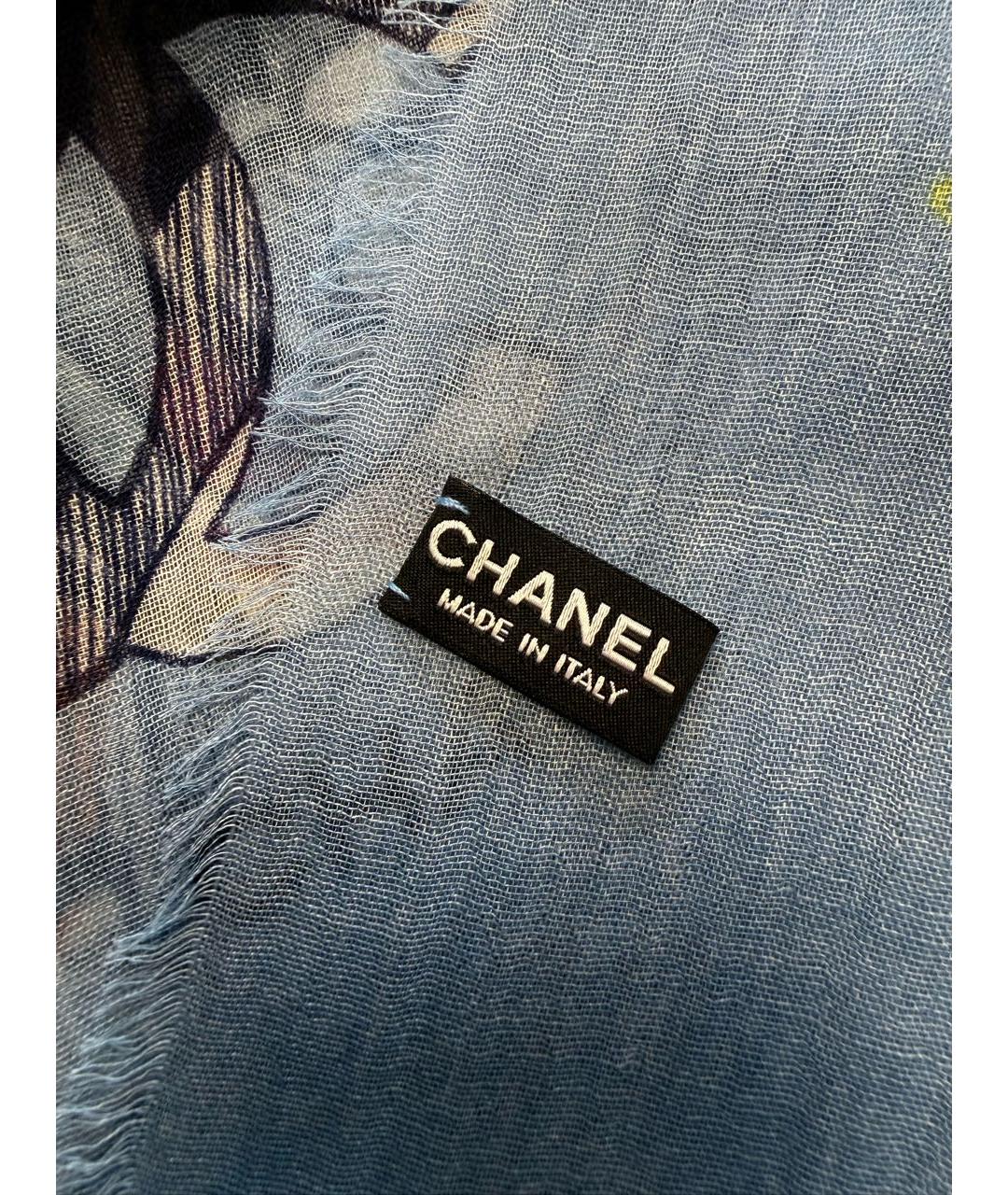CHANEL Голубой кашемировый шарф, фото 6