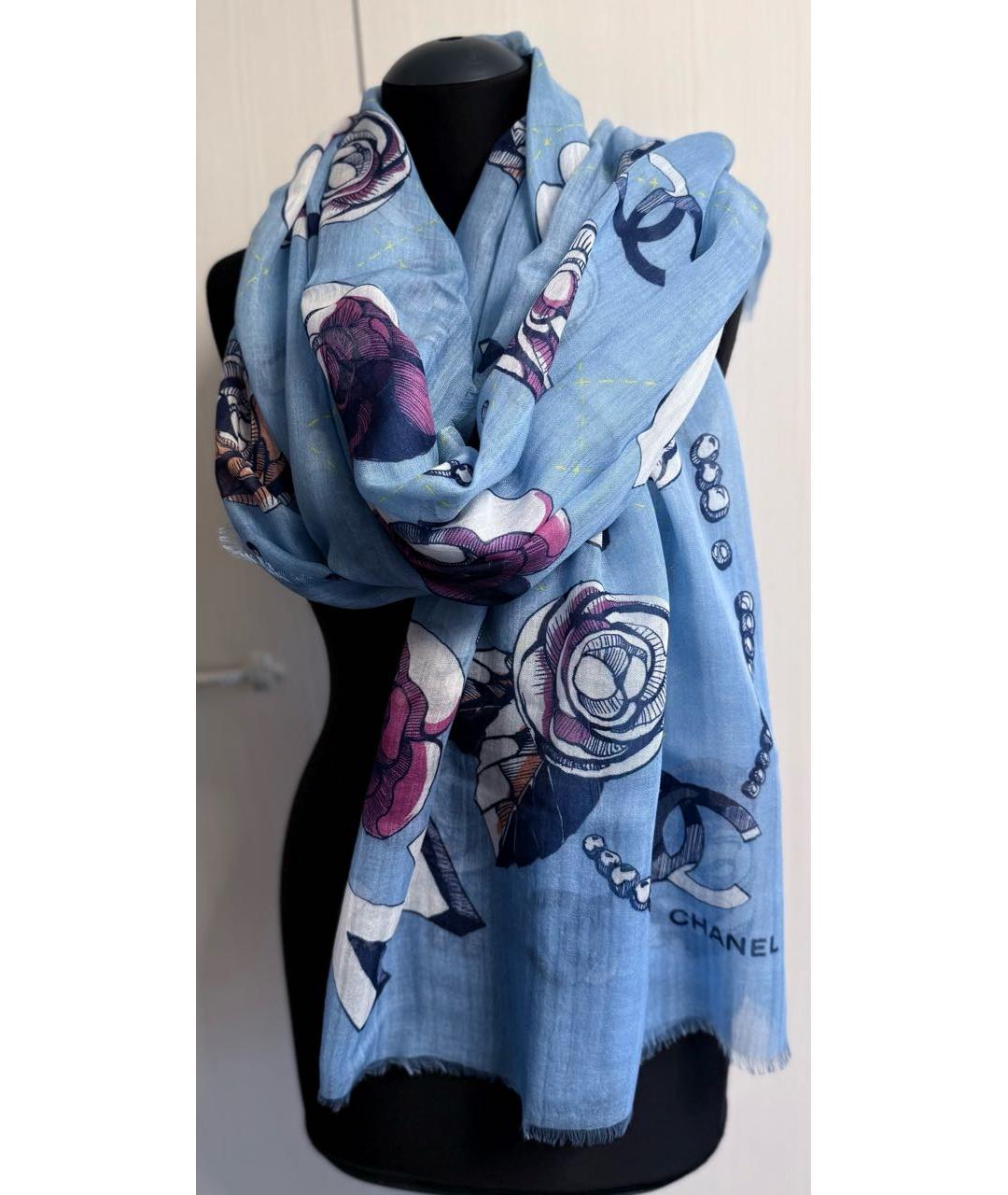 CHANEL Голубой кашемировый шарф, фото 9