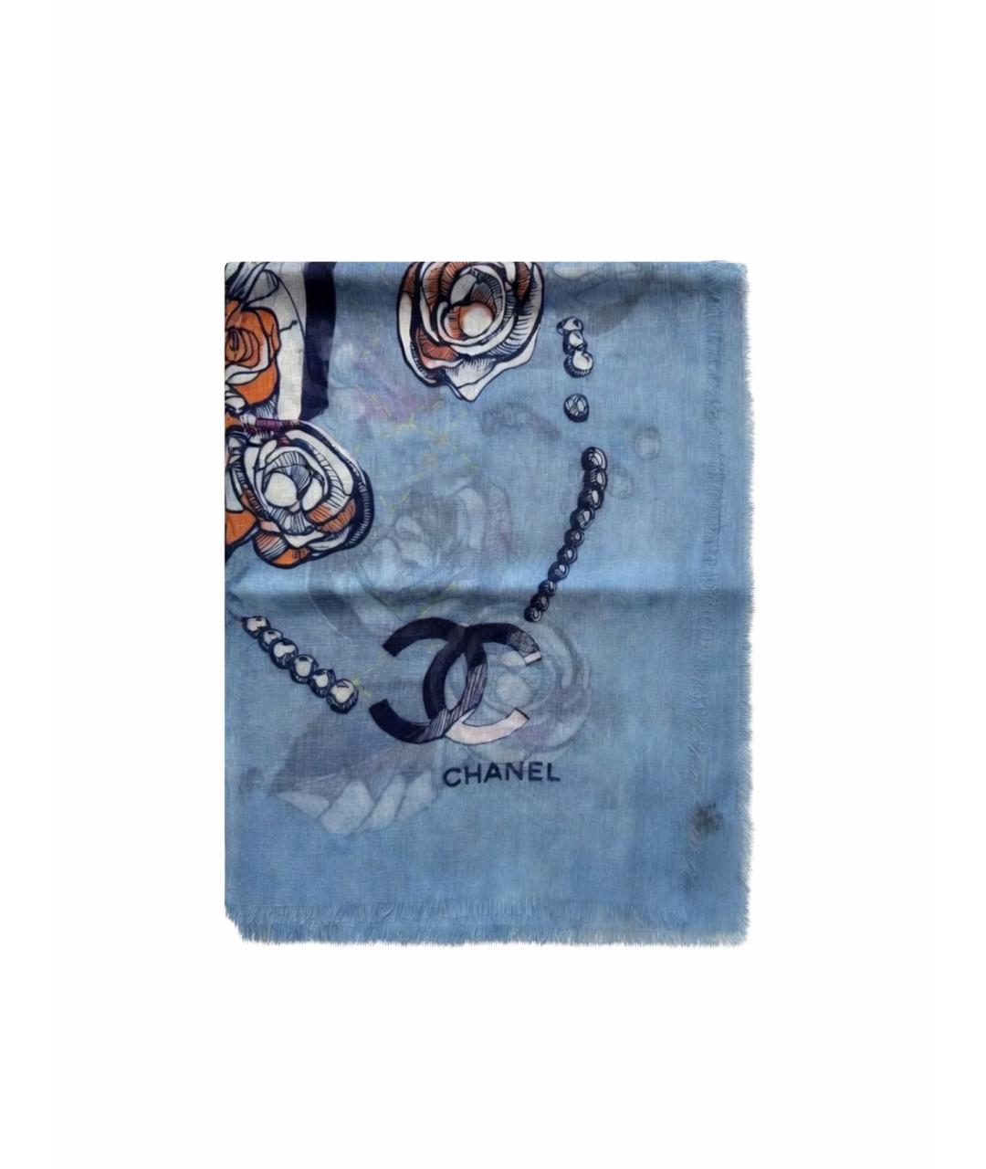 CHANEL Голубой кашемировый шарф, фото 1